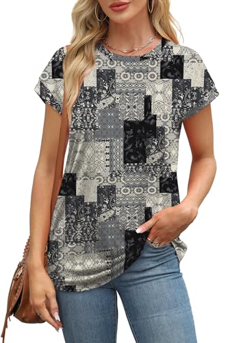Image of Alaroo Womens Summer Tops Short Sleeve Shirts Crew Neck Cute Trendy Tunic Blouses (S-3XL)
