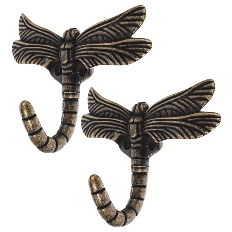 JECOMPRIS 2Pcs Dragonfly Wall Hooks Decorative Coat Hook for Clothes Hats and Keys Bathroom Door Hanging Storage Vintage Style Wall Mounted Organiser 4.53 X 2.95 X 1.77 in