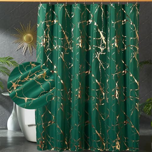 HYAWGE Green and Gold Shower Curtain, Marble Dark Green Shower