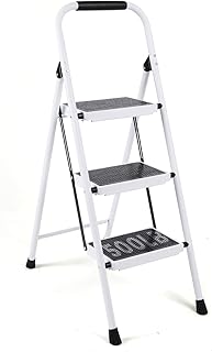 SEEMINES Step Ladder, Metal Step Stool, Folding Step Stool, Small Step Ladder, Folding Step Ladder, Step Stools for Adults, Foldable Step Stool,Kitchen Step Ladder,Small Ladder (3 Step Ladder White)