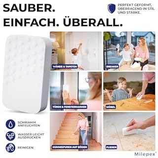 Milepex Gomma per lo sporco [10x] – Spugna di alta qualità per parete, pavimento, sneaker e auto, spugna magica & Magic Eraser per casa, bagno e cucina, extra forte e durevole, solo con acqua