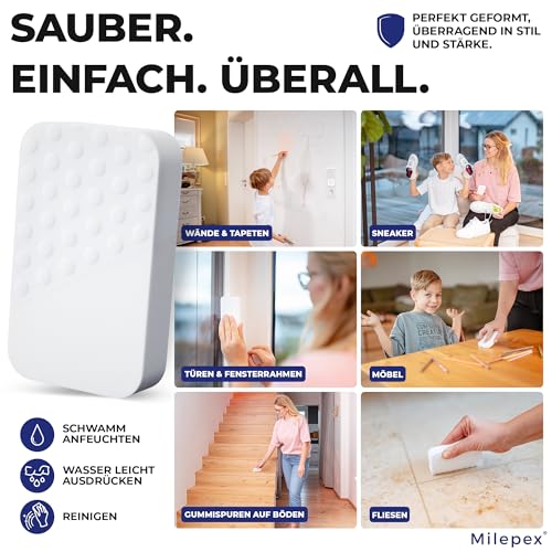 Milepex® Schmutzradierer [10x] – Premium Schwamm für Wand, Boden, Sneaker & Auto | Zauberschwamm & Magic Eraser für Haushalt, Bad & Küche | Extra stark & langlebig | Nur mit Wasser