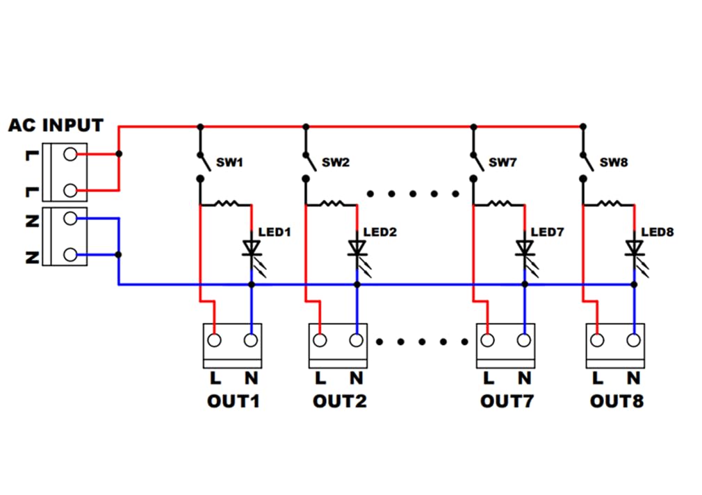 DIN Rail Mount 8 Channel Rocker Switch AC 125V 250V Power Distribution Strip Module