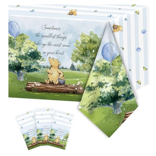 3pcs Bear Tablecloth for Baby Shower Decorations Plastic Tablecloths