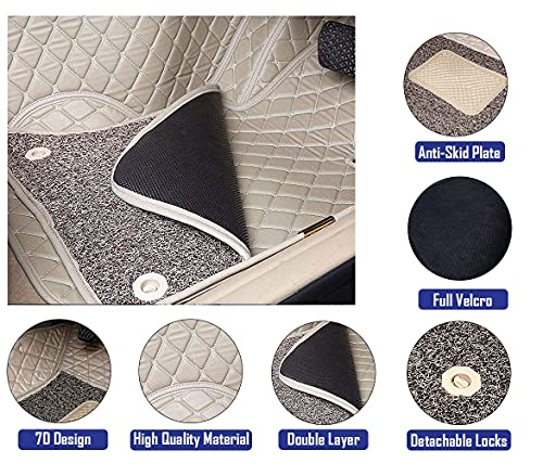 Image of Auto Hub Premium 7D car mat Hyundai Elite i20 (Model: 2015-Till Date), Luxury Double-Stich 7d Car Floor Mat Complete Set, 100% Waterproof and Washable, Color : Beige