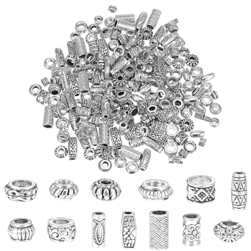 Lot de 200 perles intercalaires argentées pour la fabrication de bijoux - Petites perles plates en métal - Perles creuses en filigrane - Alliage tibétain -...