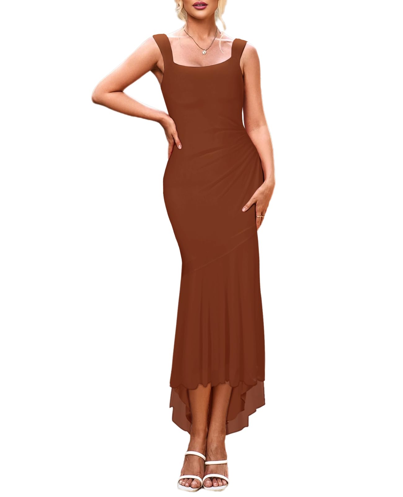 SEBOWEL Floral Sexy Bodycon Strap Long Maxi Dresses for Women