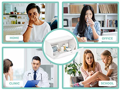 Adirmed Medicine Lock Box For Medication Lock Box With Key - Wall Mounted Locking First Aid Medicine Cabinet, Secured Prescription Storage For Peace Of Mind Around Kids At Home, School (Steel White) #TOP2