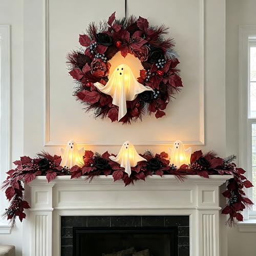 6FT Gothic Halloween Garland with Light-Up Cute White Ghosts - image 2