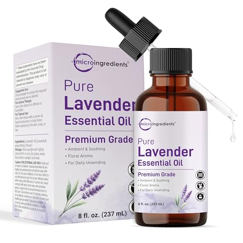 Pure Lavender Essential Oil, 8 fl oz | Premium Grade Liquid Drops | DIY for Natural Aromatherapy, Soap, Lotion, Diffuser, Candles, Body & Scalp Massages | Soothing Floral Aroma | Cruelty Fre