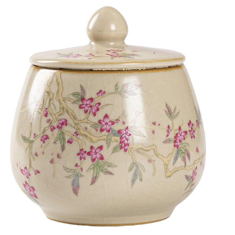 Barattoli in Ceramica con Fiori di pesco da 300 ml con coperchi Barattoli ermetici in Ceramica per tè, caffè e Zucchero Barattoli da Cucina in Porcellana Vintage