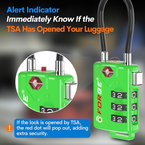 Image of TSA Approved Cable Luggage Locks, Re-settable Combination with Alloy Body(Green 2 Locks)