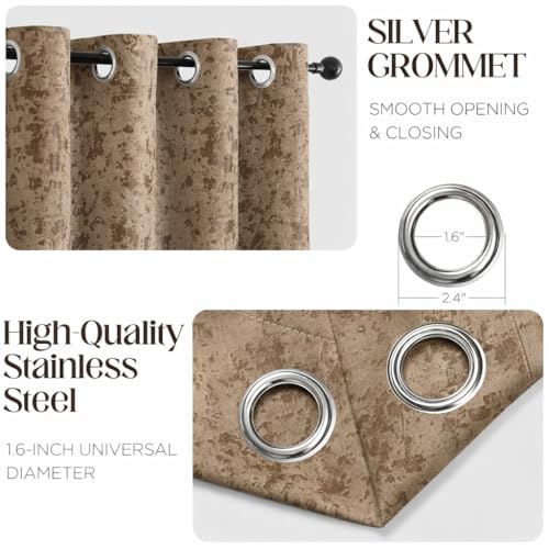 Image of IVAZA Premium Velvet Burnout Pattern 70% Blackout Opaque Curtains - Thermal Insulated, Heavy Blackout Opaques, Room Darkening Curtain for Door 8 Feet Pack of 2 Brown Burnout