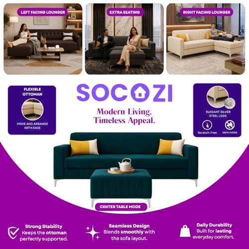 Image of SOCOZI Anton 4 Seater L Shape Sofa Set with Movable Ottoman | Flexible Left or Right Layout | Premium Leatherette with Golden Metal Legs |Sofa for Living Room (Brown Leatherette)