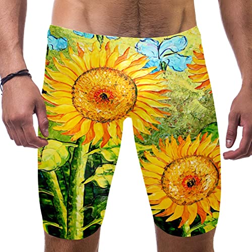Jammers de natación para hombres con estampado de girasoles óleo y secado rápido