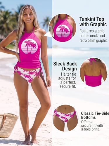 Image of Womens Two-Piece Tankini Set Cow Skull with Leopard Print Sets Swimwear Tankini Top Sets Swimwear