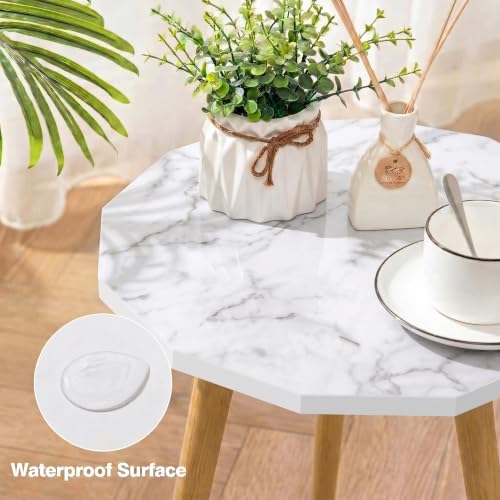 Image of UHUD CRAFTS Multipurpose Wooden Coffee Table /Centre Table /Side Table /End Table /Tea Table for Living Room, Bedroom, Balcony & Office - White Marble - 14x17 Inches