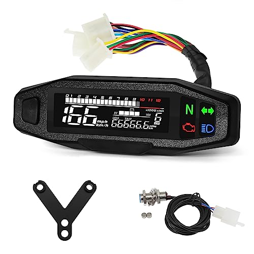 Universal LCD Motorcycle Speedometer Tachometer 12000 RPM, Digital