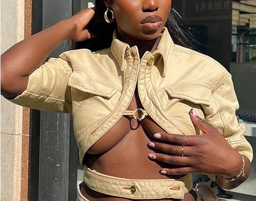 Jackets for Women Casual Short Sleeve Sexy Cropped Denim Jacket Cut Out Button Down Top Clubwear4