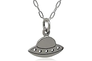 Sterling Silver Tiny Flying Saucer Flat Charm Necklace, 18"