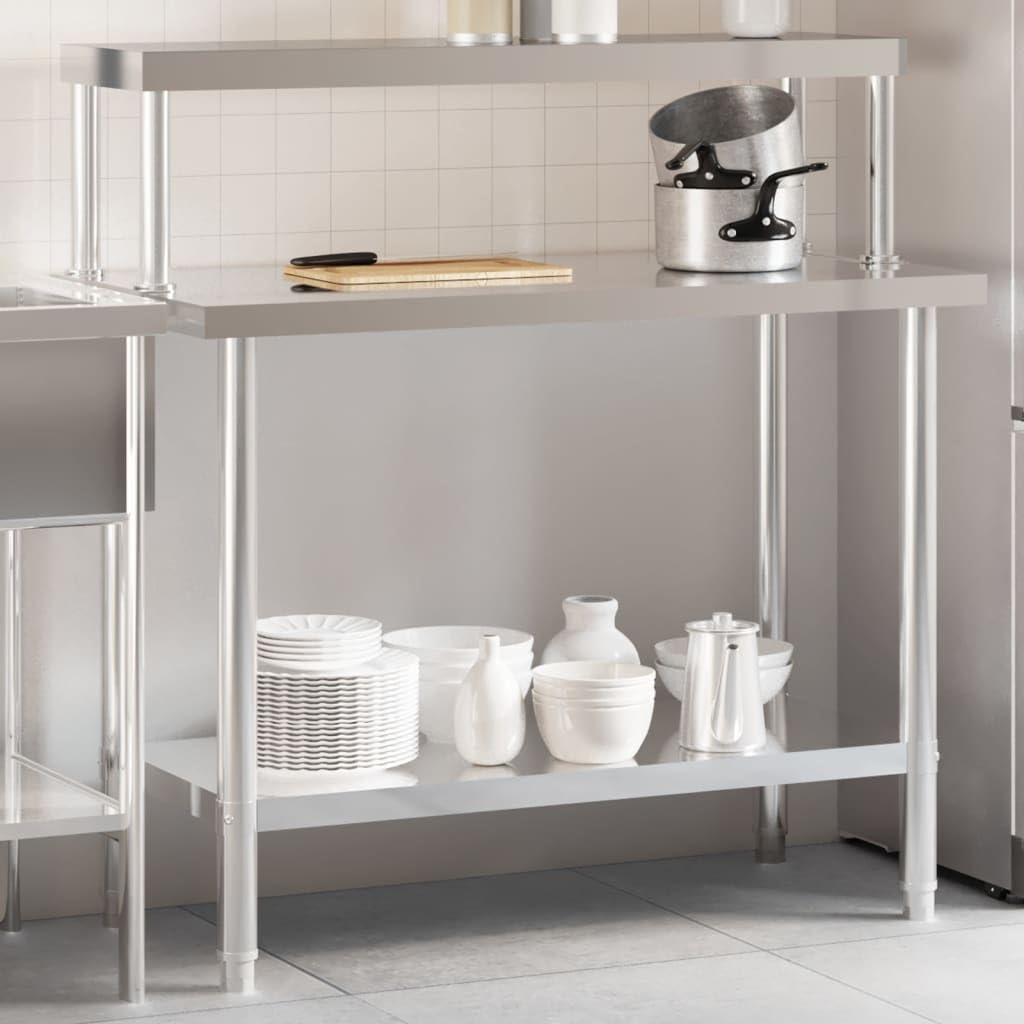 Mangloder Edelstahl Küchentisch mit Aufsatzboard 110x55x120 cm für Gastronomie Restaurant Catering Imbiss Bistro Hotel Küchenzubehör