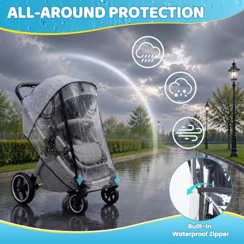 Image of Clear Stroller Rain Cover for Travel Strollers, Waterproof Recessed Zipper Design, Breathable Mesh Vents, Easy Access, Protects from Rain Wind Dust Snow