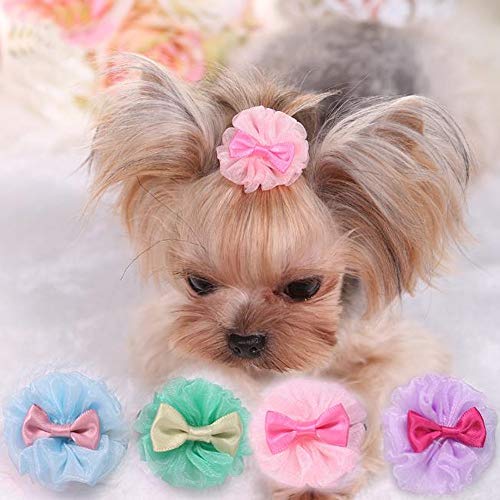 Hpybest Lot de 5 nœuds pour petits chiens, accessoires de toilettage pour chiots, accessoires pour animaux de compagnie, pinces à cheveux, pour le toilettage de la table du Yorkshire Cover