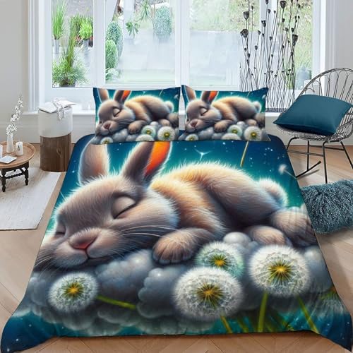 Housse de couette lapin 200x200cm en microfibre dessin animé et 2 taies