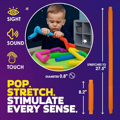 Nutty Toys Pop Tubes - Large 8-Pack Sensory Toys - Creative STEM Learning for Kids & Toddlers - Connect & Pop! Top ADHD Autism Fidget 2026, Best Boy & Girl Easter Basket Stuffers Gifts Idea