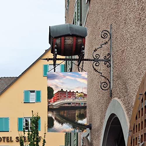 Annava Bridge Sunset River Landscape Spring Garden Flag Double-Sided, 12 X 18 Inch Durable Polyester Spring Summer Holiday Outdoor Yard/Window/Mailbox Decorative Flag #TOP7