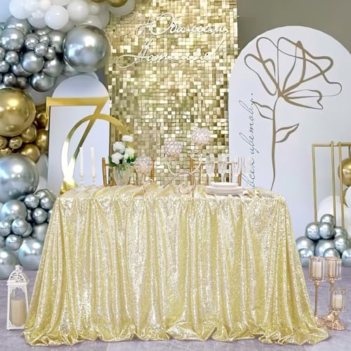 Image of B-COOL Light Gold Sequin Tablecloth Rectangle Tablecloth 1Pc 90x156 Inches Sequins for Baby Showers Graduation Parties Tablecloth Decorations