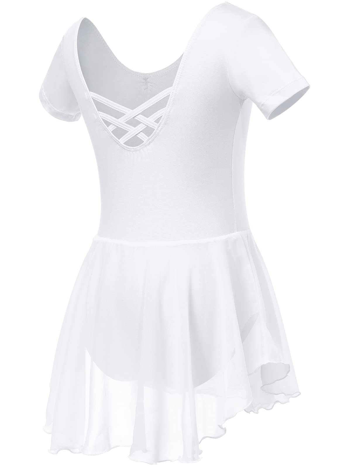 Soudittur Ballettkleidung Mädchen Ballettkleid für Kinder Baumwolle Balletttrikot Kurzarm Ballettanzug Tanzkleid Tanzbody mit Chiffon Rock Tütü