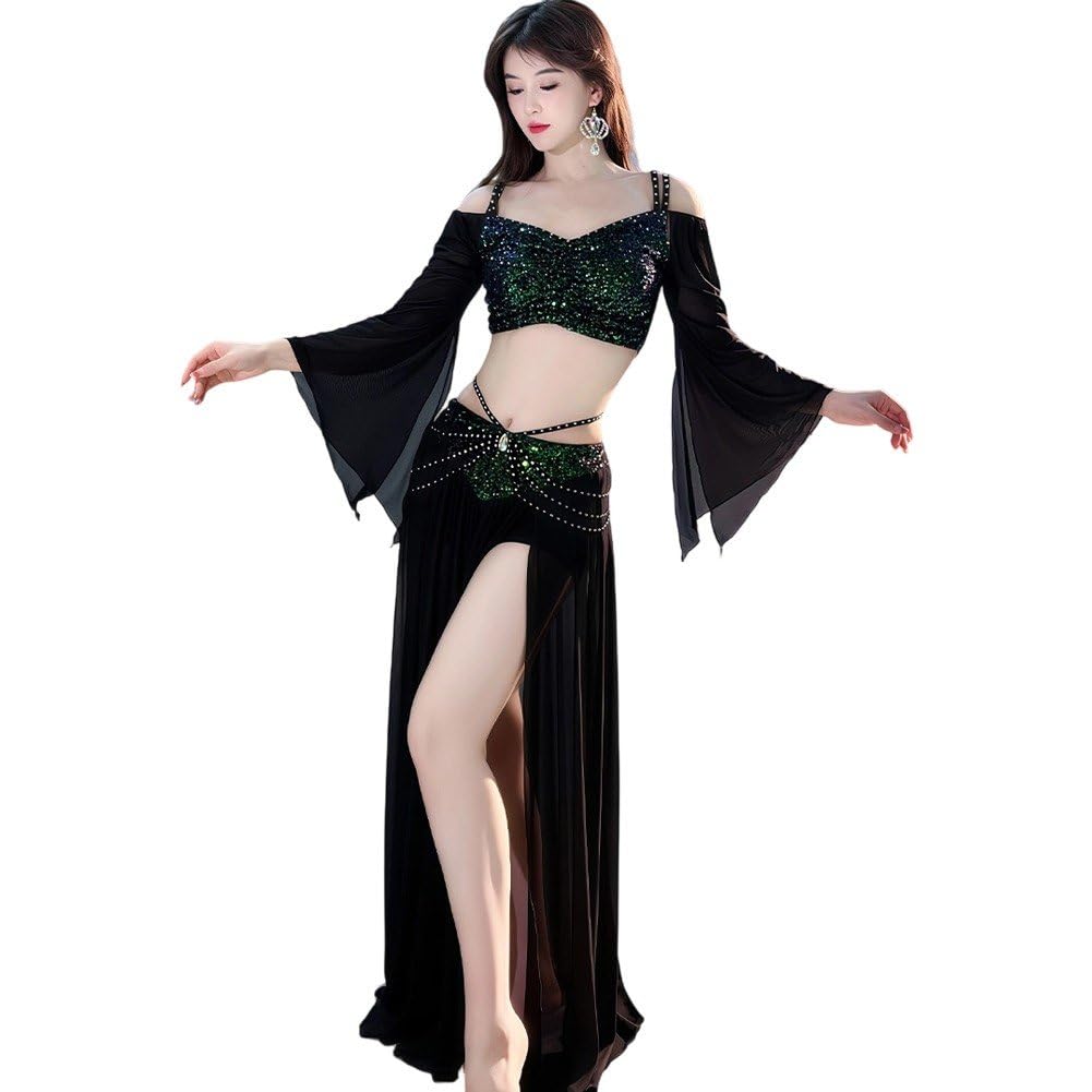 Dianzan Bauchtänzerin-kostüm Für Damen, Langes, Atmungsaktives Bauchtanzkleid Langen Ärmeln, Professionelles Tänzerinnen-Outfit, Bauchtanzrock, Tanzübungs-Outfit