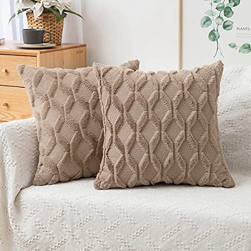 MIULEE 2er Set Wolle Kissenbezüge Dekokissen Samtartig Sofakissen Weich Couchkissen Kissenbezug Zierkissenbezug mit Verstecktem Reißverschluss für Wohnzimmer Schlafzimmer 45×45 cm Taupe