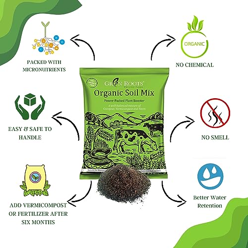 Image of Green Roots Organic Potting Soil Mix with Cocopeat, Vermicompost, Neem Granule, Plant Manure /Khad - 3 KG