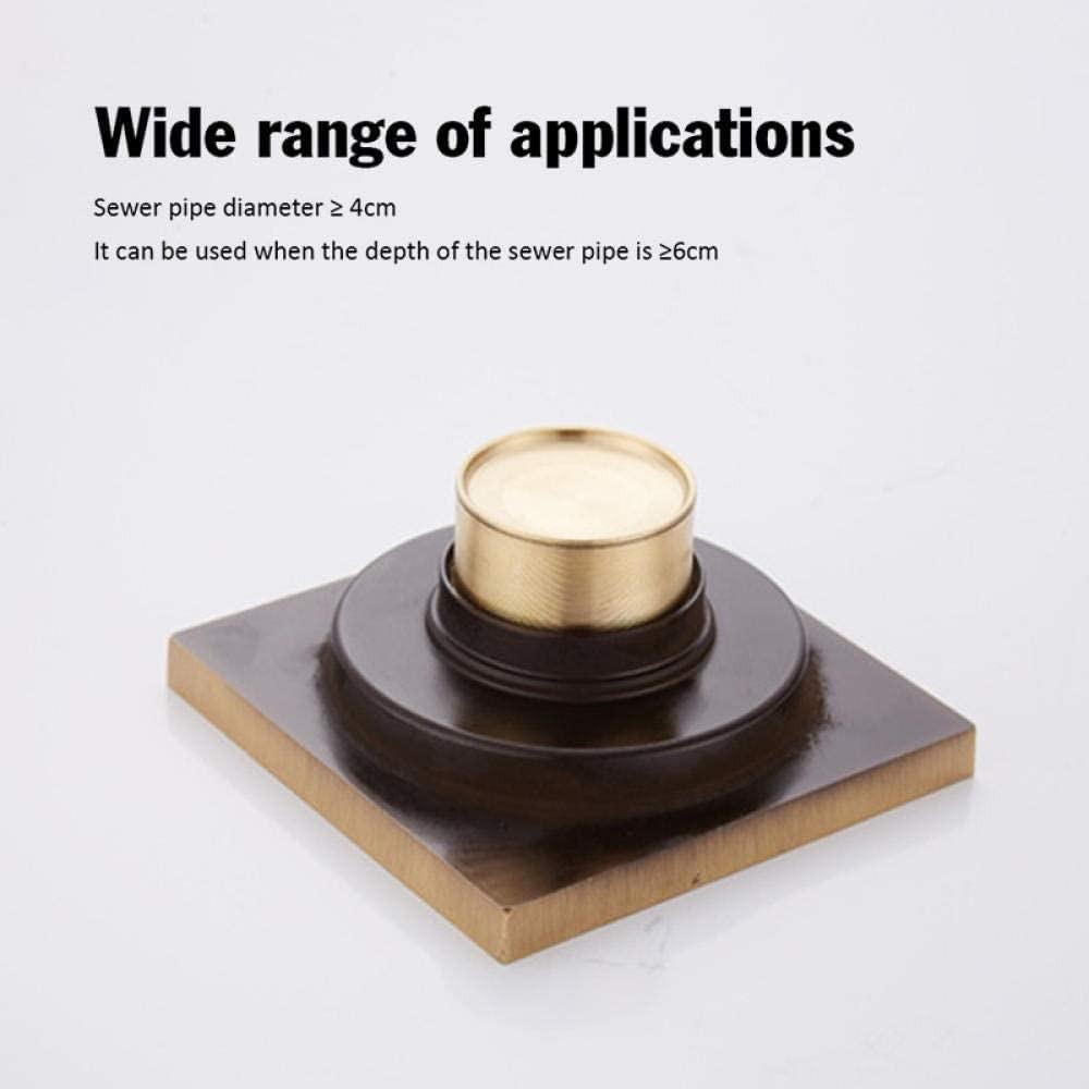 Desagüe de Ducha Cuadrado de 10 cm con Rejilla de latón para escaleras y Filtro de Pelo, antiolor, para baño, con Tapa Redonda para Lavabo (Flor Grande)