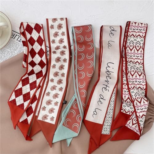5Pcs Scarves for Women Lightweight Multifunctional Purse Scarf for Handbags Satin Scarf Fashion Accessories Gifts 35X2.7Inch
