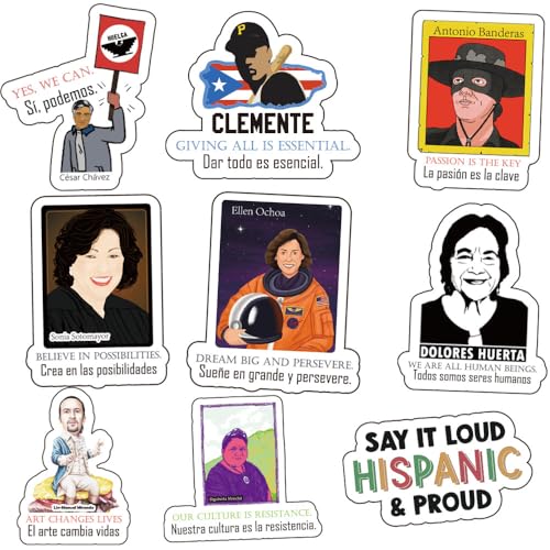 Image of Hispanic Heritage Month Stickers - Bilingual Motivational Quotes from Latin Icons for Students Spanish Learners Journals