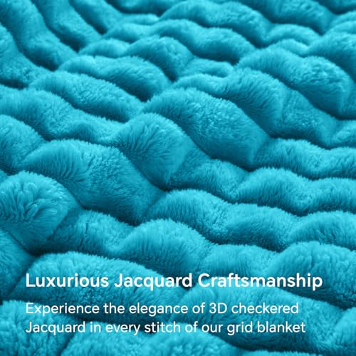Image of BEDELITE 3D Checked Teal Fleece Twin Throw Blanket for Bed, 60x80 Inch