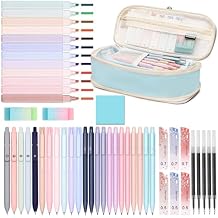 50 PCS Aesthetic School Supplies with Cute Pen Case,12 Pastel Highlighters,5 Black Ink Gel Pens, 12 Mechanical Pencils Set 0.5 & 0.7 mm 6 Color Gel Pens for Students Stationary College Essentials Blue