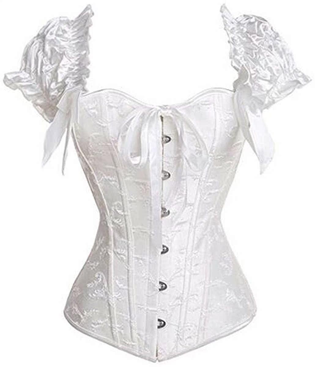 Women's Lace up Gothic Jacquard Shoulder Straps Tank Overbust Shaper Corset Bustiers Top