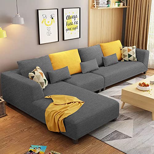 Image of Galib LHS 6 Seater L Shape Sofa Set for Living Room (Dark Grey Fabric)