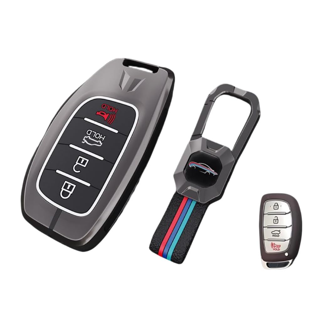 Contacts Metal Silicon Key Cover Compatible with i20, Creta, Venue, Tucson, Alcazar, Verna, Xcent, Aura, Elantra 4 Butto