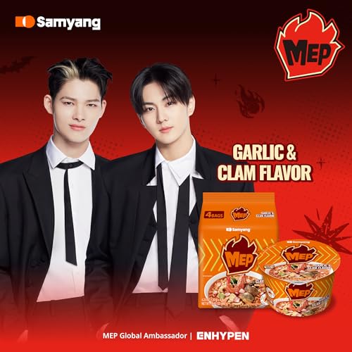 Image of Samyang MEP Garlic Clam Ramen Spicy Instant Bowl Noodle Soup, Refreshing Seafood Broth Ramyeon, Quick Microwave Meal, 3.88 oz (Pack of 6 Bowls)