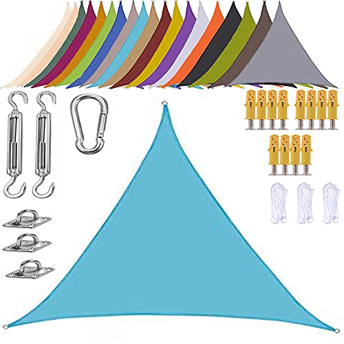 FYJHRR 4X4X4M Tende da Sole per Esterno Vela Ombreggiante Impermeabile Giardino Balcone Parasole Sun Shade Cool Area Triangolare Protezione Raggi UV con Kit di Fissaggio/Azzurro