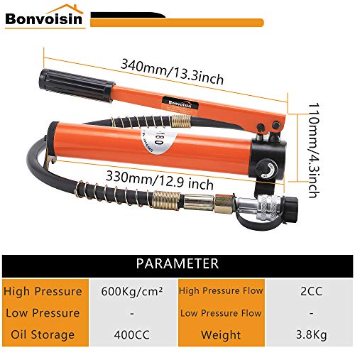 Bonvoisin 20T Hydraulic Ram Cylinder Jack Low Profile Porta Power Ram 0.55" Stroke Single-Acting Mini Jack Ram With Cp-180 Hydraulic Hand Pump For Machinery Shipbuilding #TOP2