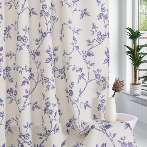 MitoVilla Purple Cotton Floral Shower Curtain for Bathroom, 72 x 72