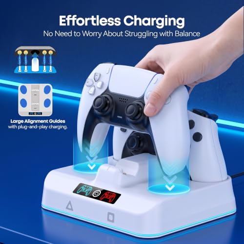Image of P S5 Controller Charger Compatible with P S5 Dual /Edge Remotes | Drop & Go Design, 2H Fast Charging Dock, 9 RGB Lights & LED Indicator, P S5 Controller Storage