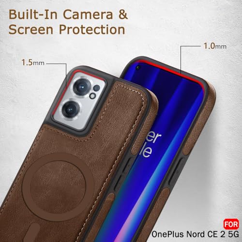 Image of TheGiftKart Genuine Leather Finish Back Cover Case for OnePlus Nord CE 2 5G | Shockproof Design | Raised Edges for Camera & Screen Protection | Stunning Minimalist Design (MagSafe Compatible, Brown)