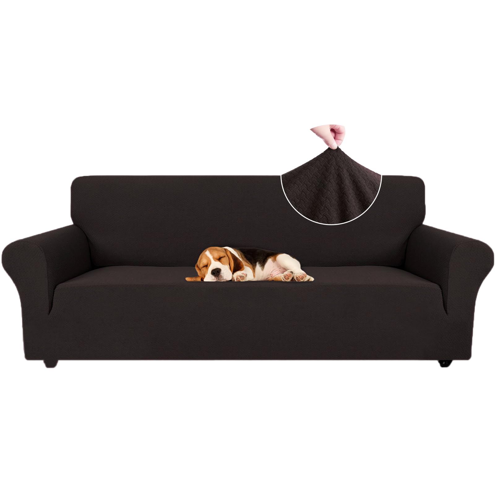 Ystyle Funda de Sofá Elástica 3 plazas, Fundas para Sillones Ajustables con Reposabrazos, Moderna Cubre Sofa Antideslizante Antimanchas Lavable, Protección para Perros y Mascotas, Café